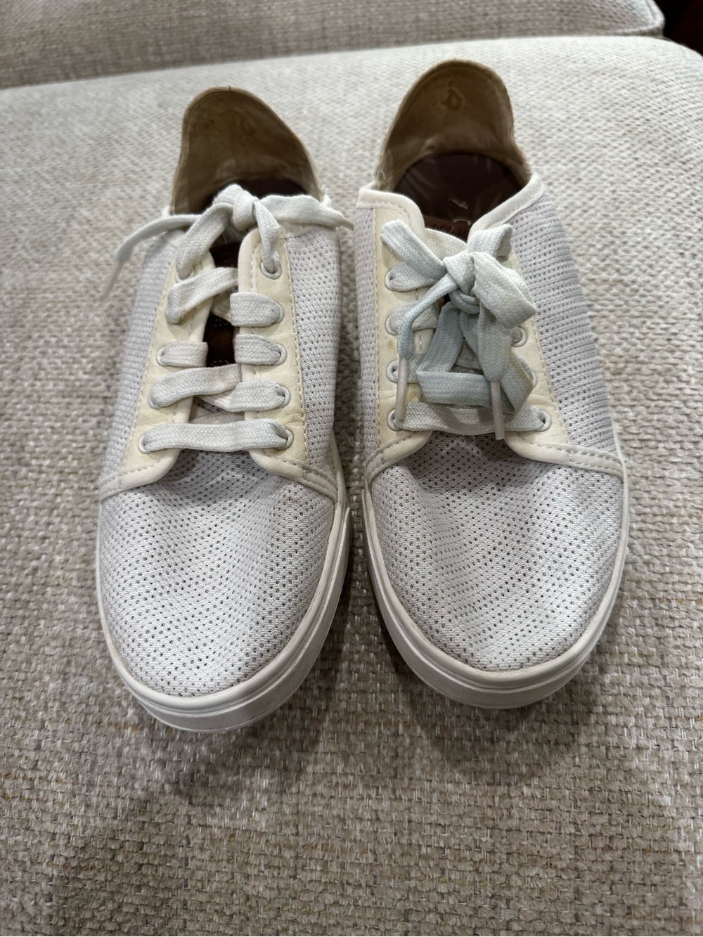 OluKai Women’s Perforated Lace-Up Sneakers in Off-White Size 8
